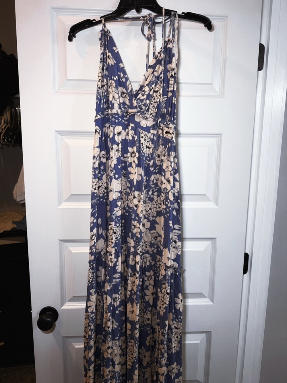 Promesa Blue Maxi Dress with Cream Floral Print